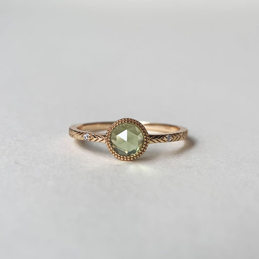 Vintage  Round Cut Peridot Solitaire Peridot Ring - 14k Gold Vermeil Ring