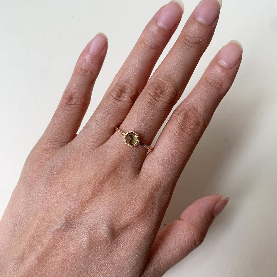 Vintage Peridot Ring – 14k Gold Vermeil Ring – Rundschliff Peridot Solitär Ring