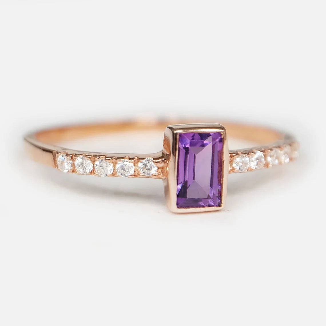 Amethyst Emerald Cut Statement Rings - 14k Rose Gold Vermeil Ring