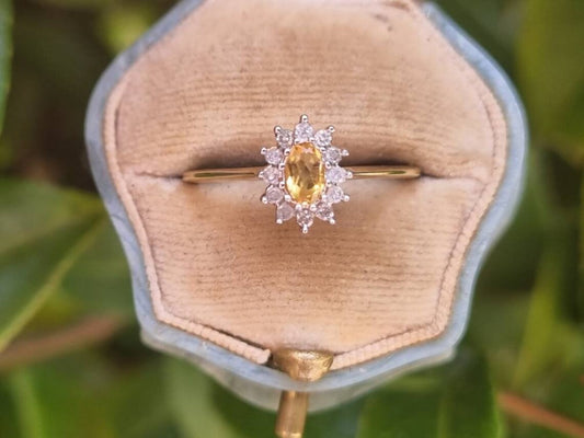 Natural Oval Cut Citrine Halo Promise Rings