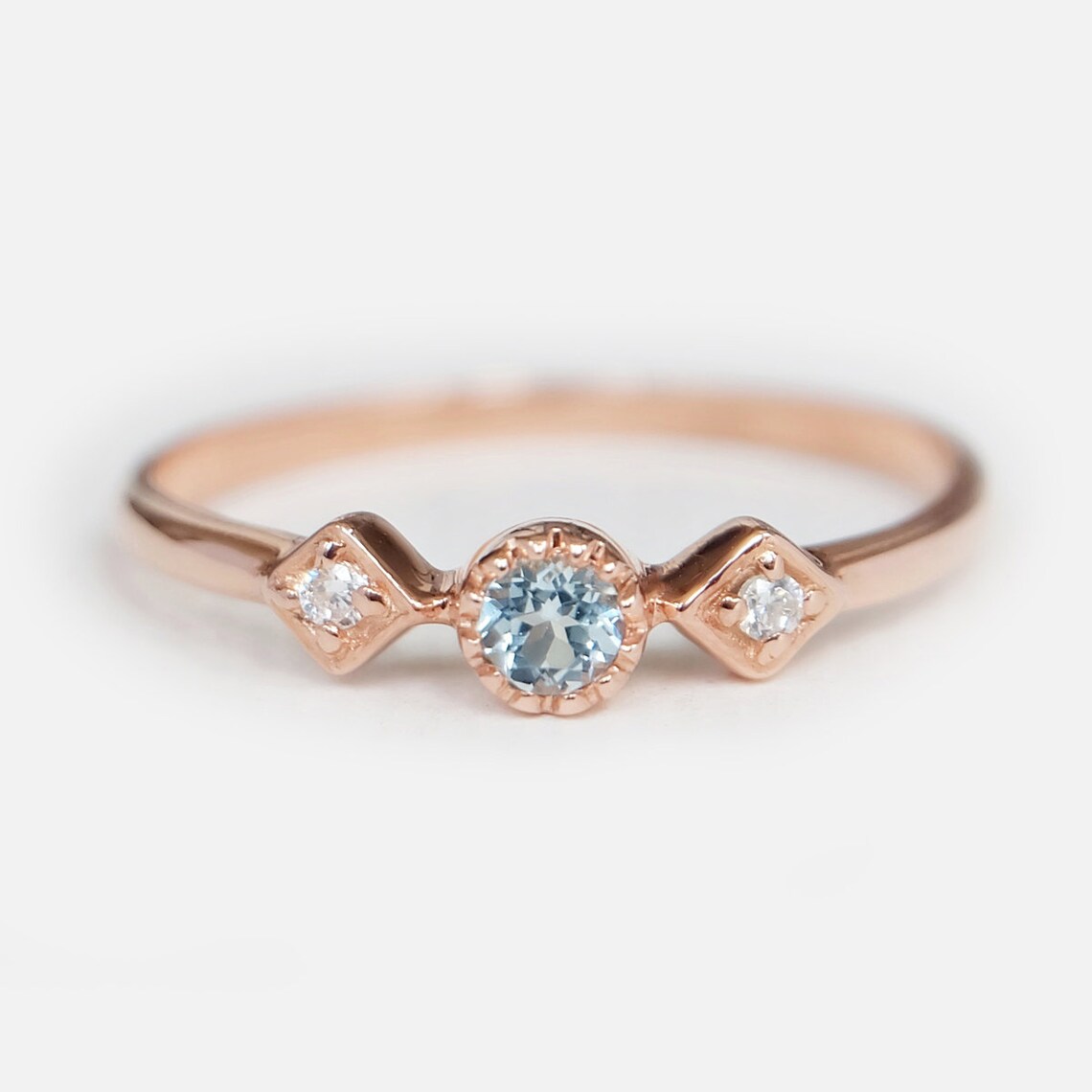 Bague de promesse topaze bleue suisse - Bagues Vermeil en or rose 14 carats