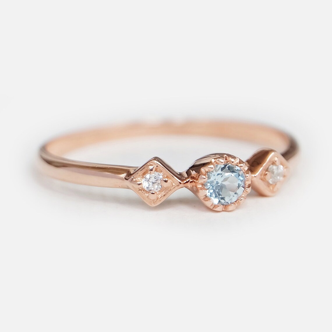 Swiss Blue Topaz Promise Ring - 14k Rose Gold Vermeil Rings