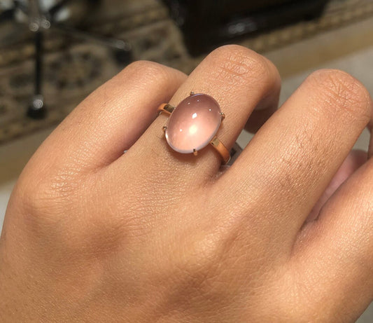 Rose Quartz Simple Solitaire Ring - Pink Gemstone Rings - 14k Gold Vermeil Rings