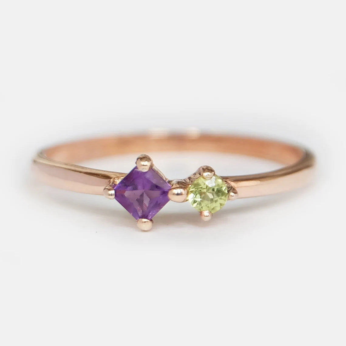 Two Stone Mother's Ring -  14k Rose Gold Ring - Dual Birthstone Ring