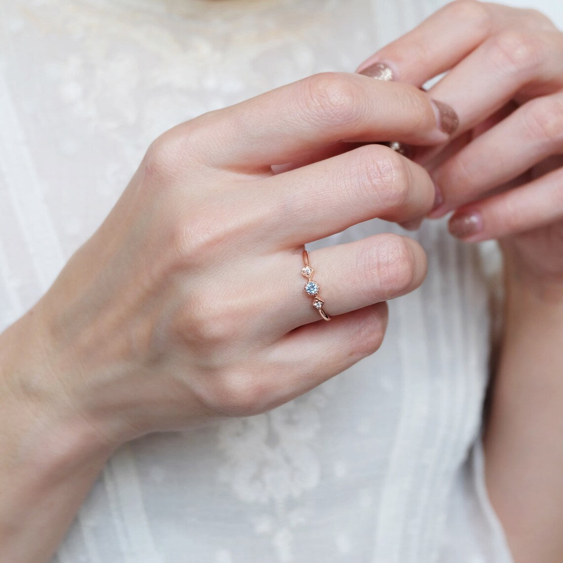 Bague de promesse topaze bleue suisse - Bagues Vermeil en or rose 14 carats