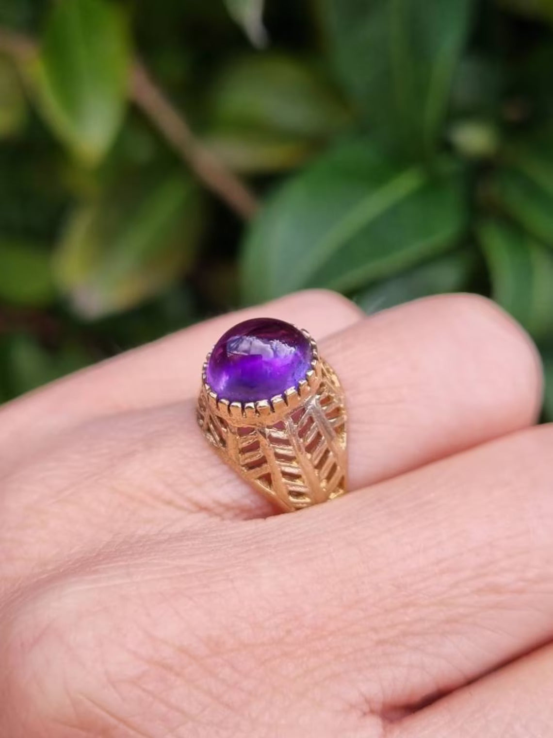 Natural Oval Cut Amethyst Vintage Filigree Rings For Women - 14k Gold Vermeil Rings