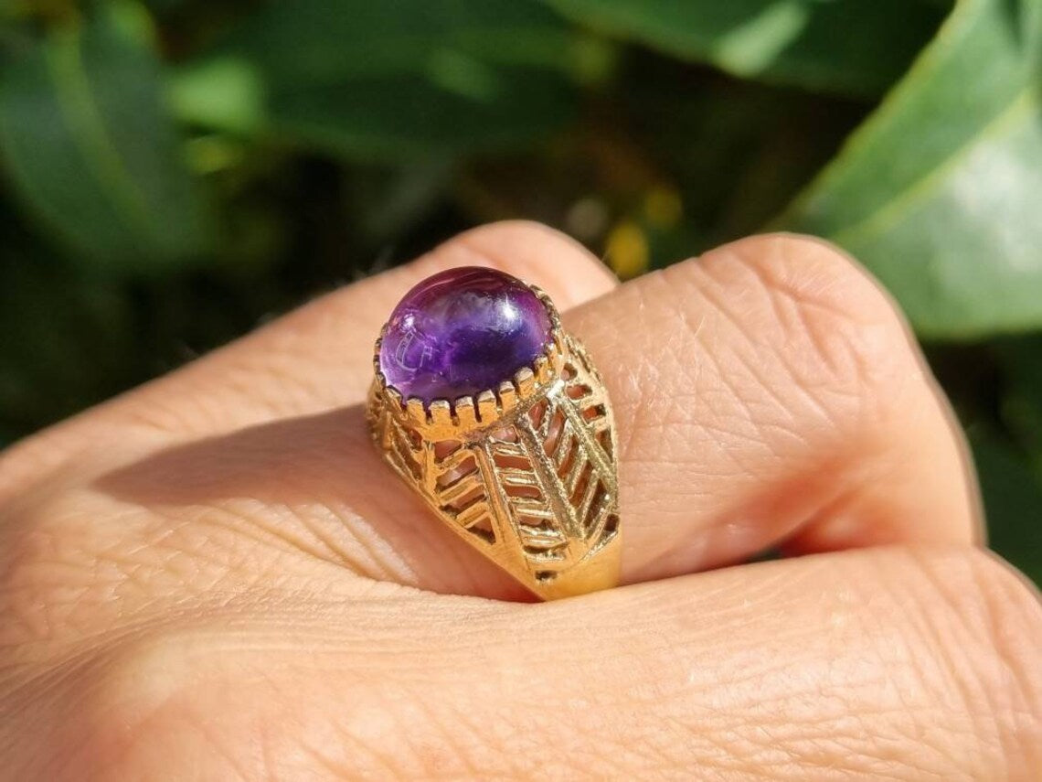 Natural Oval Cut Amethyst Vintage Filigree Rings For Women - 14k Gold Vermeil Rings