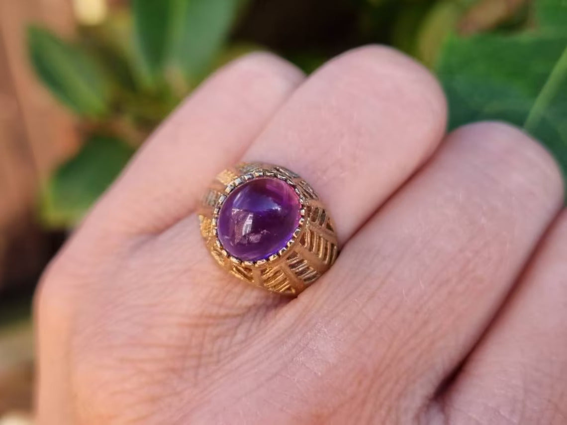 Natural Oval Cut Amethyst Vintage Filigree Rings For Women - 14k Gold Vermeil Rings