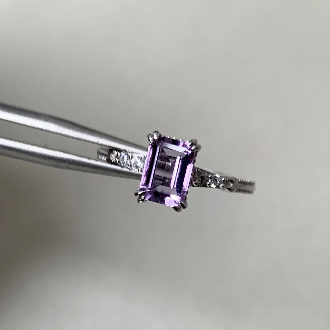 Natural Emerald Cut Amethyst Handmade Solitaire Promise Rings - 925 Sterling Silver Ring