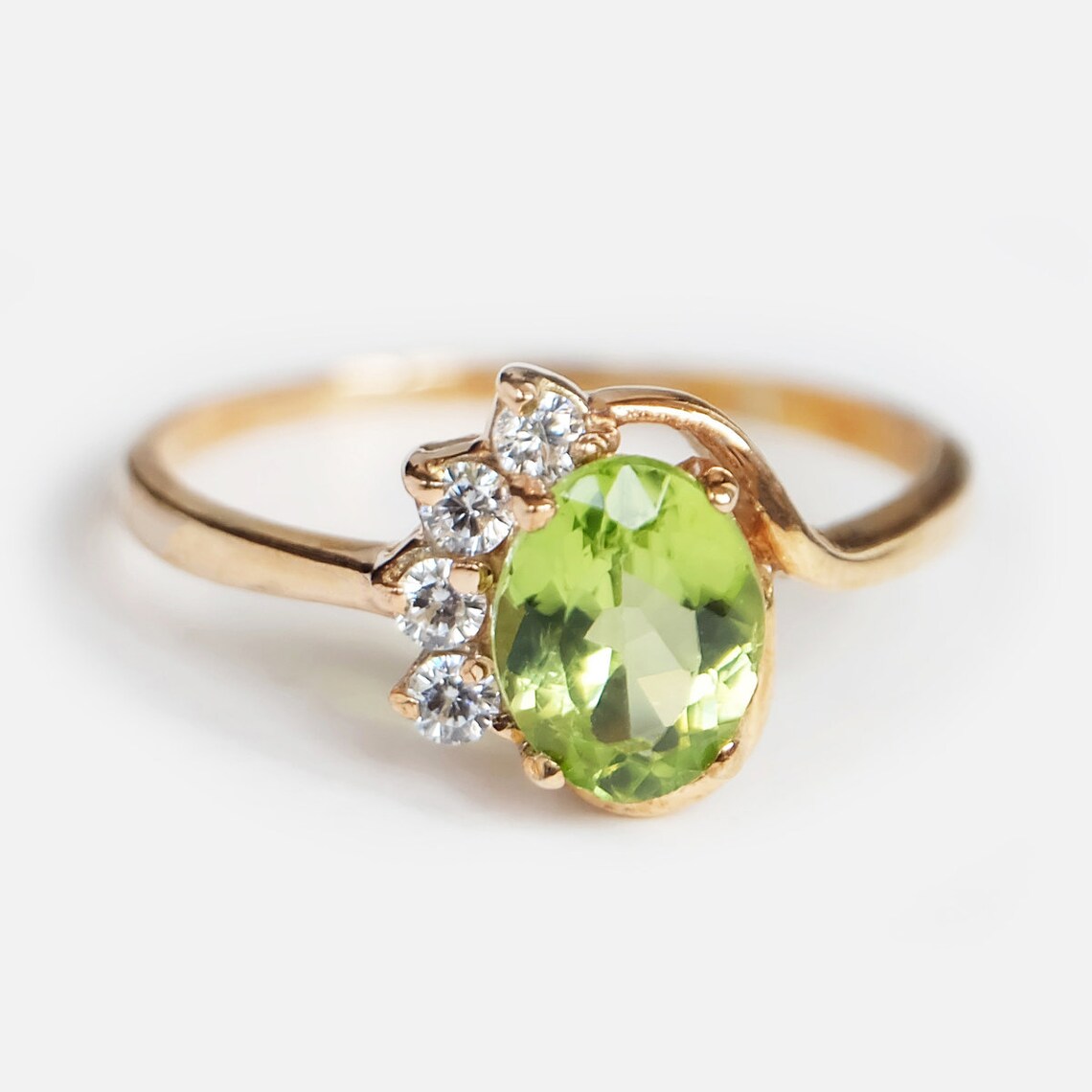 Bague de fiançailles Peridot - Bague Vermeil en or 14 carats - Bague de déclaration Peridot