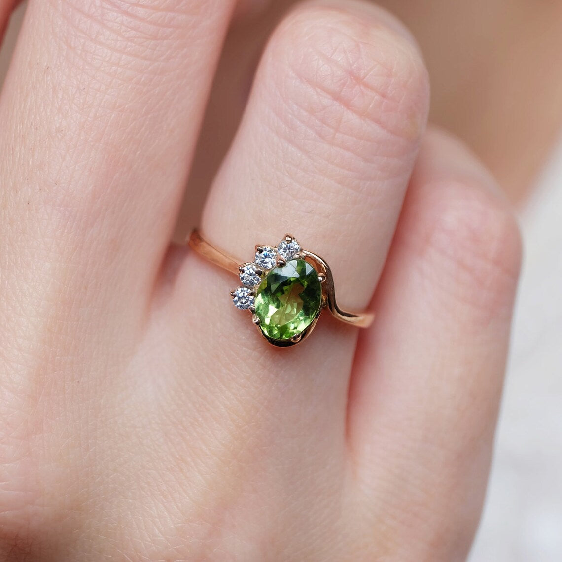 Peridot Engagement Ring - 14k Gold Vermeil Ring - Peridot Statement Ring