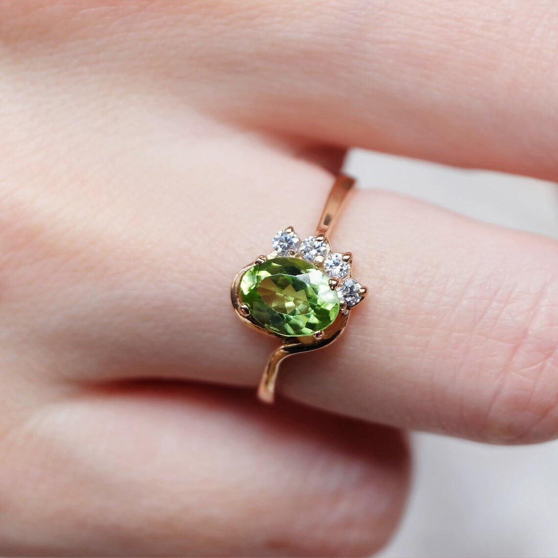 Peridot Engagement Ring - 14k Gold Vermeil Ring - Peridot Statement Ring