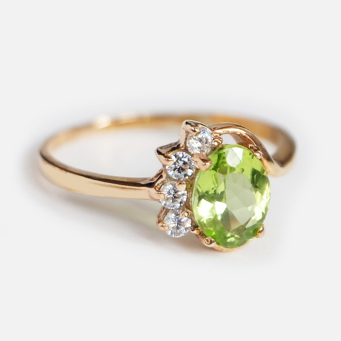 Bague de fiançailles Peridot - Bague Vermeil en or 14 carats - Bague de déclaration Peridot