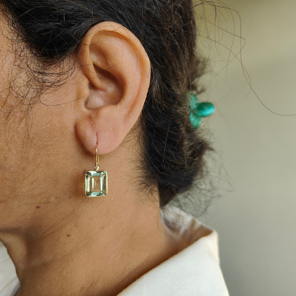 Boucles d’oreilles en améthyste verte taille émeraude naturelle - Boucles d’oreilles Vermeil en or 14 carats