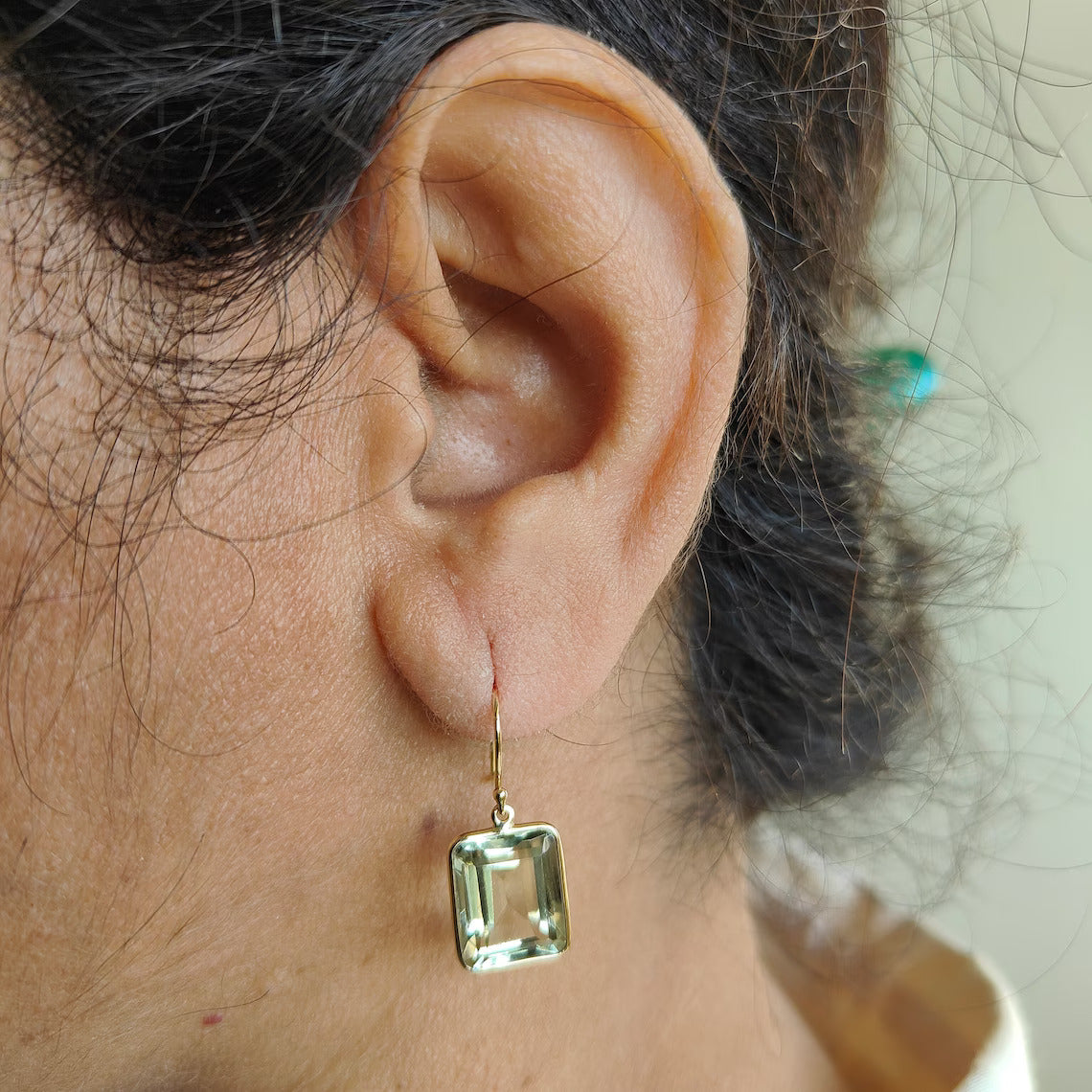 Natürliche grüne Amethyst-Ohrringe im Smaragdschliff – Ohrringe aus 14-karätigem Gold-Vermeil
