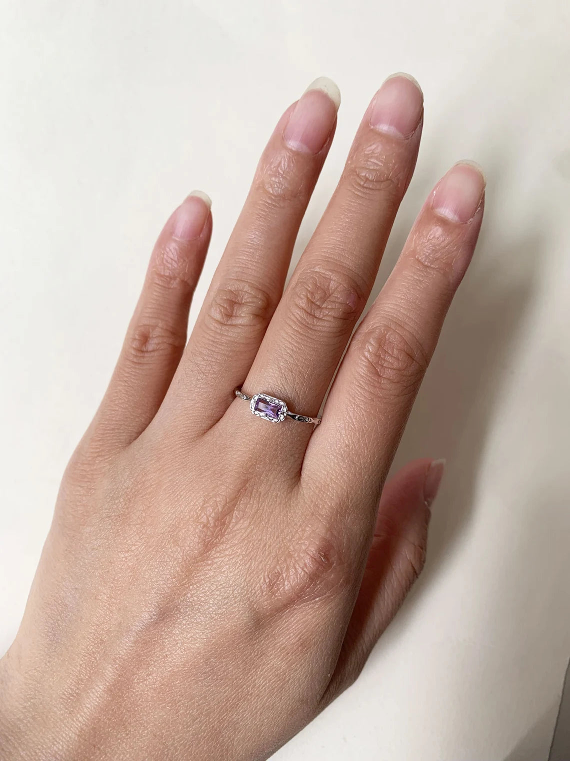 Vintage Baguette Cut Amethyst Ring - 925 Sterling Silber Ring