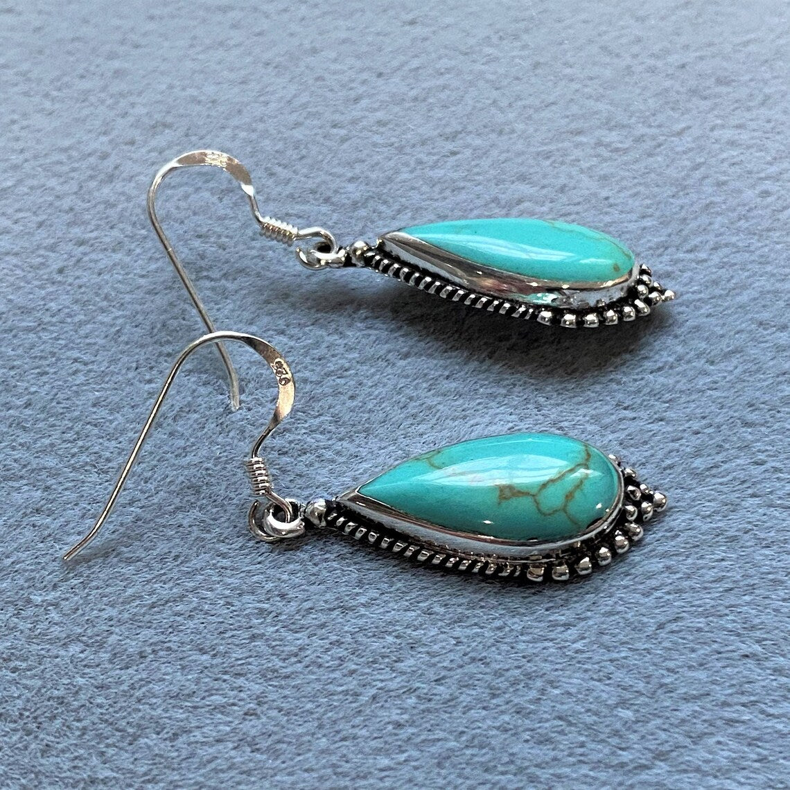 Boucles d’oreilles turquoise amérindiennes - Boucle d’oreille Boho en argent sterling 925