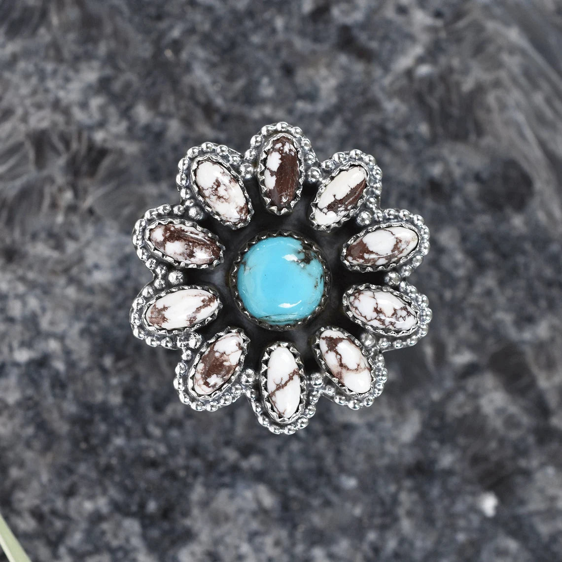 Native American Wild Horse & Turquoise Cluster Rings - 925 Sterling Silver Handmade Vintage Rings