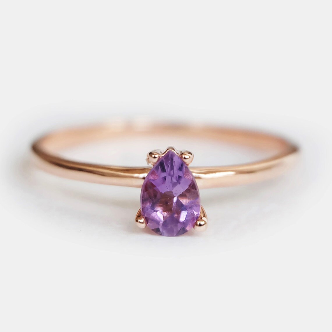 Amethyst Solitaire Ring - 14k Rose Gold Vermeil Ring