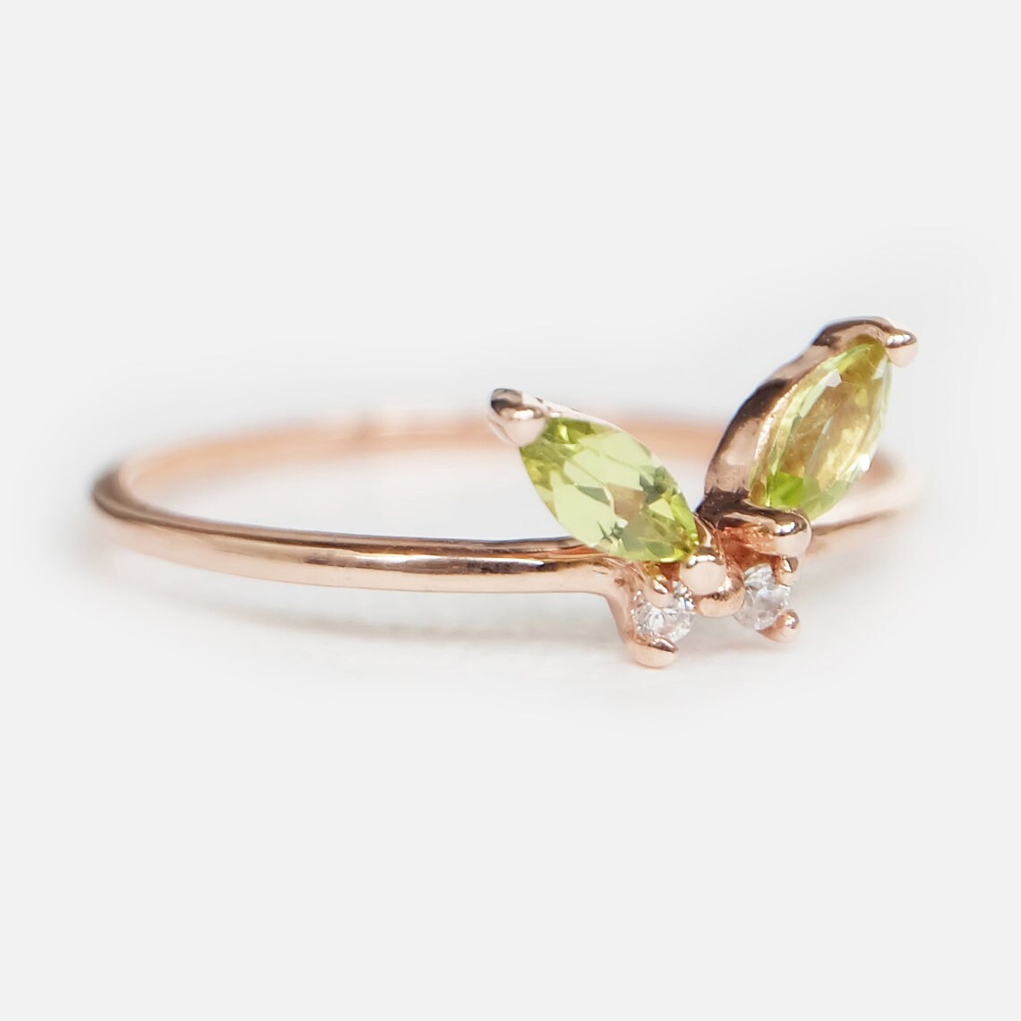 Peridot-Schmetterlingsringe – 14-karätige Roségold-Vermeil-Ringe – Peridot-Versprechensringe