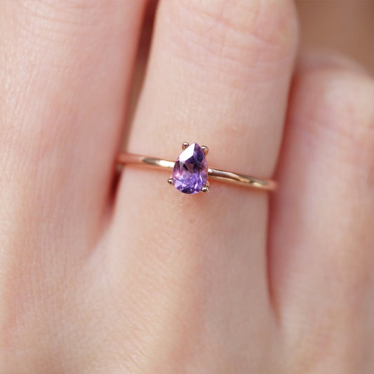 Amethyst Solitaire Ring - 14k Rose Gold Vermeil Ring