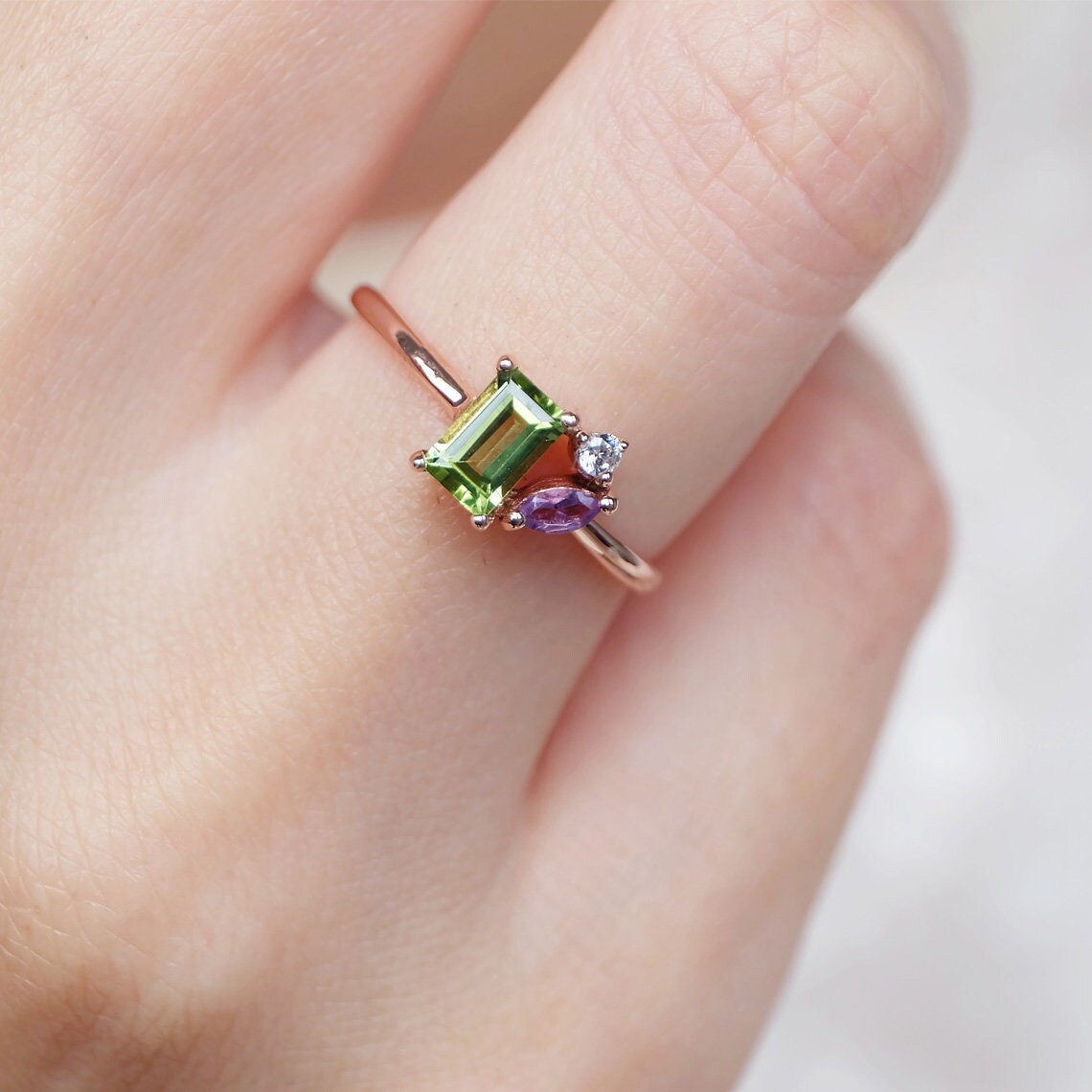 amethyst and peridot rings