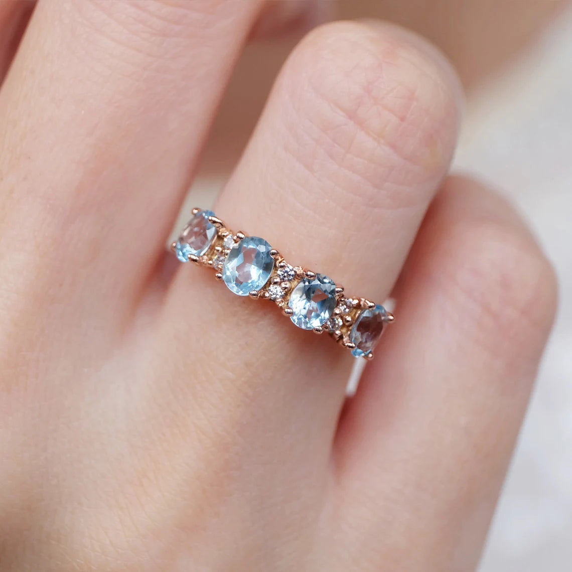 Half Eternity Blue Topaz Promise Ring  -  14k Rose Gold Vermeil Wedding Ring