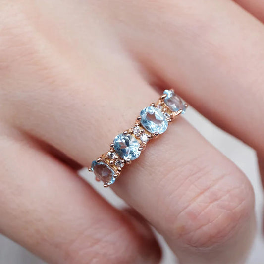 Half Eternity Blue Topaz Promise Ring  -  14k Rose Gold Vermeil Wedding Ring