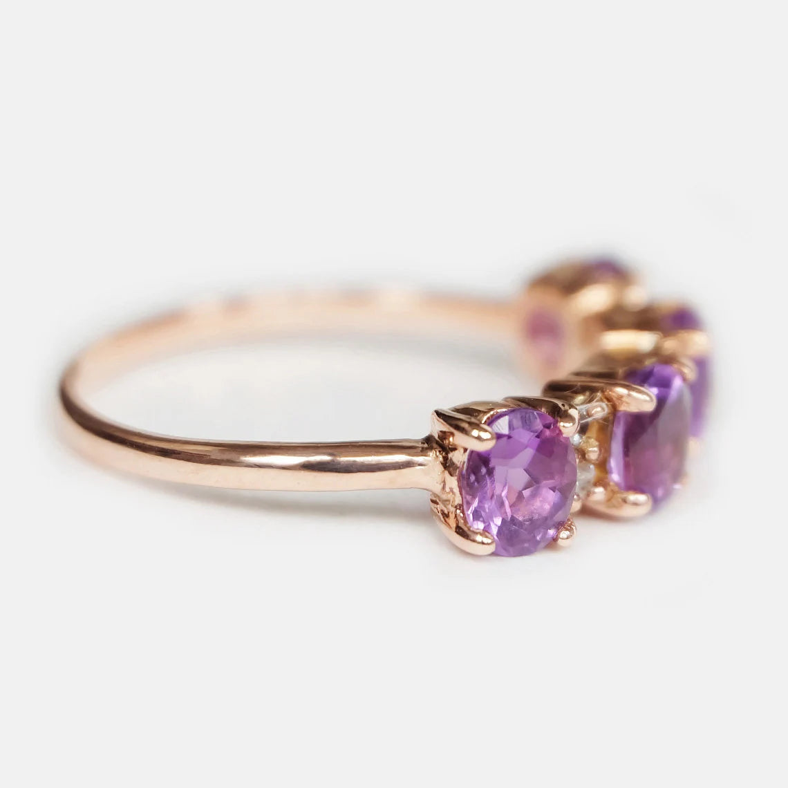 Bague de promesse en améthyste demi-éternité - Bague de mariage en vermeil en or rose 14 carats