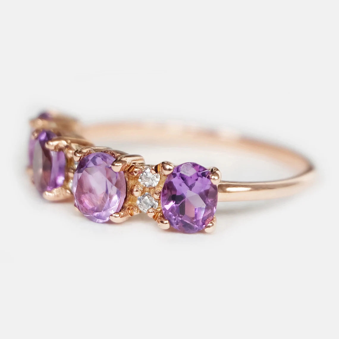 Bague de promesse en améthyste demi-éternité - Bague de mariage en vermeil en or rose 14 carats