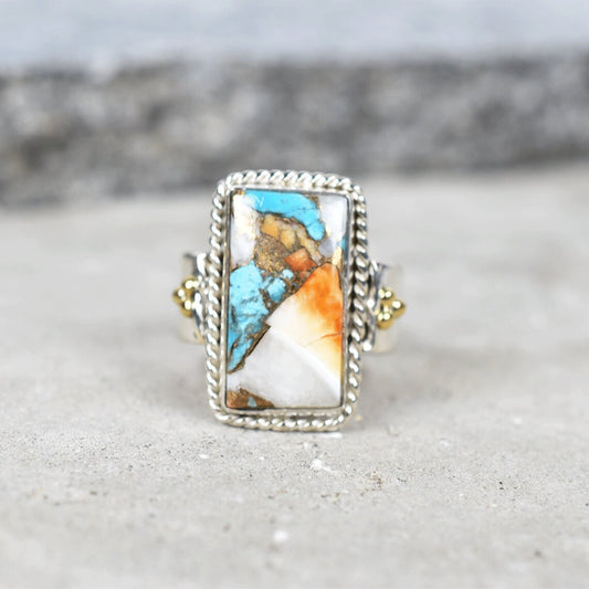 Native American Oyster Turquoise Statement Ring - 925 Sterling Silver Ring