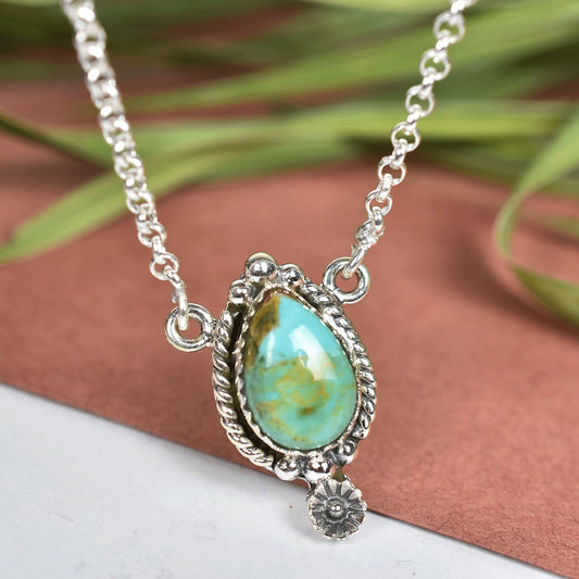 Vintage Mohave Turquoise Bohemian Pendant - 925 Sterling Silver Native American Pendant