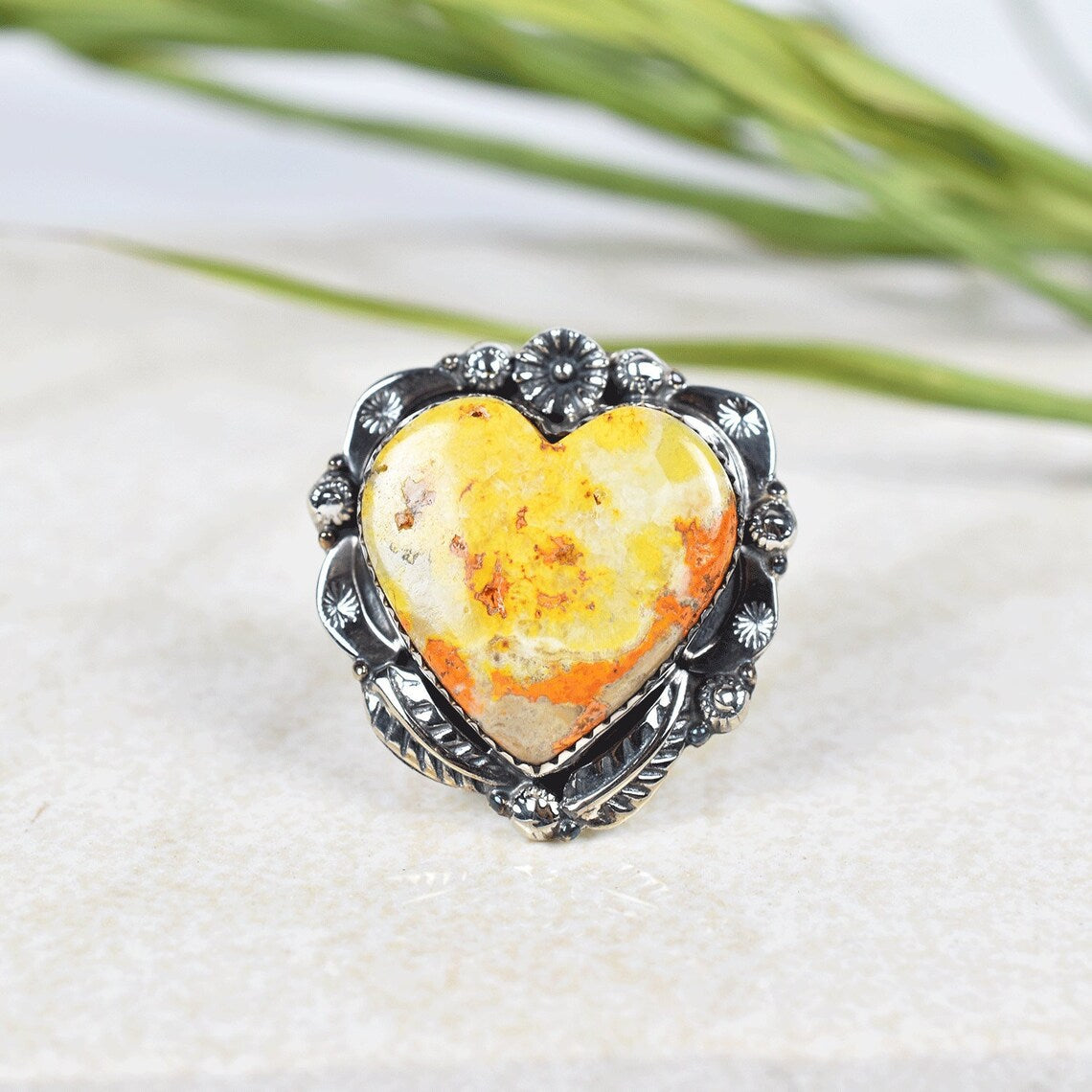 Native American Heart Cut Bumble Bee Jasper Cocktail Rings - 925 Sterling Silver Rings