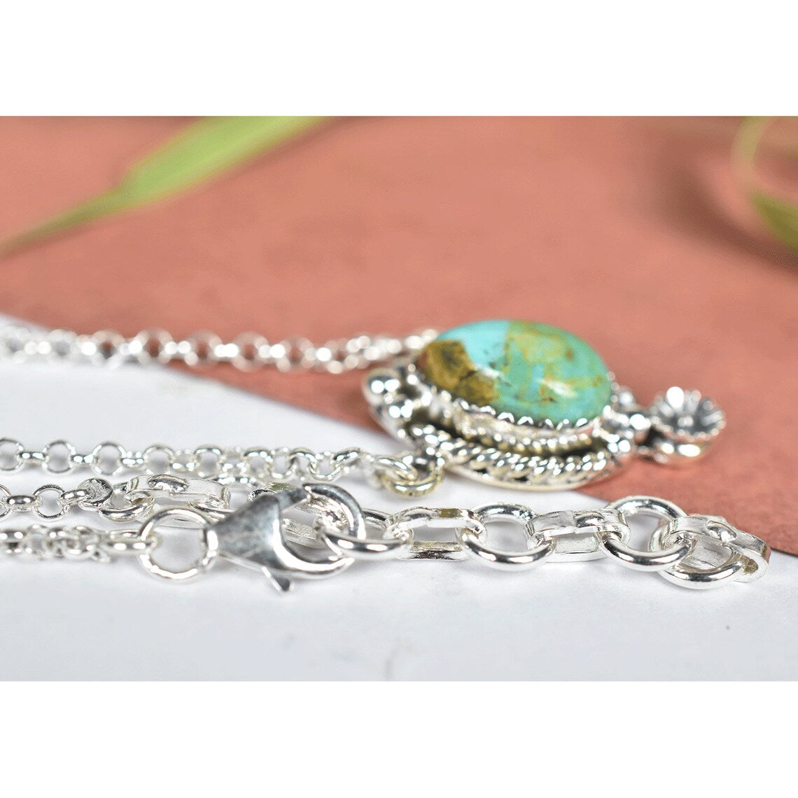 Vintage Mohave Turquoise Bohemian Pendant - 925 Sterling Silver Native American Pendant