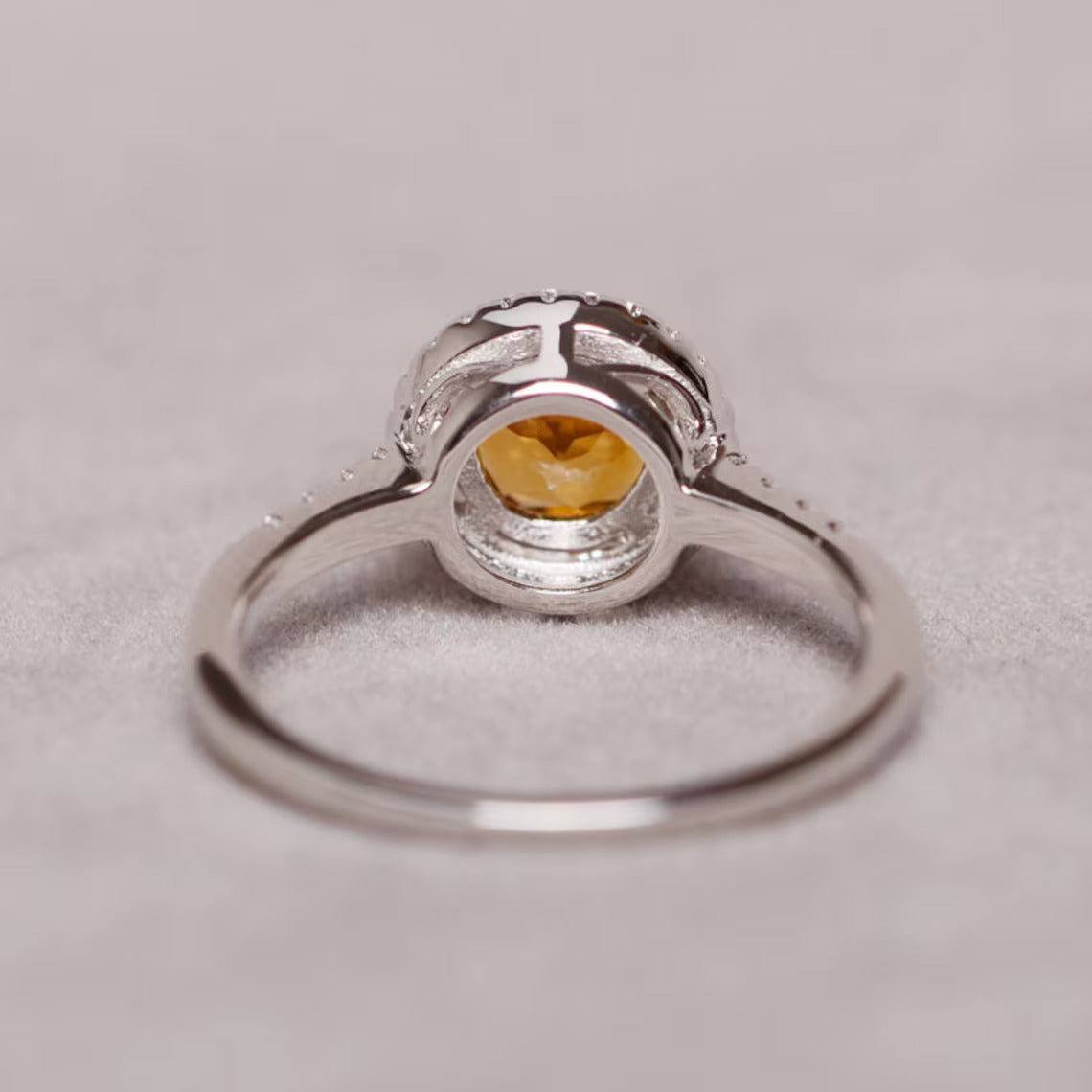 Bague de fiançailles en citrine ronde naturelle - Argent sterling massif 925