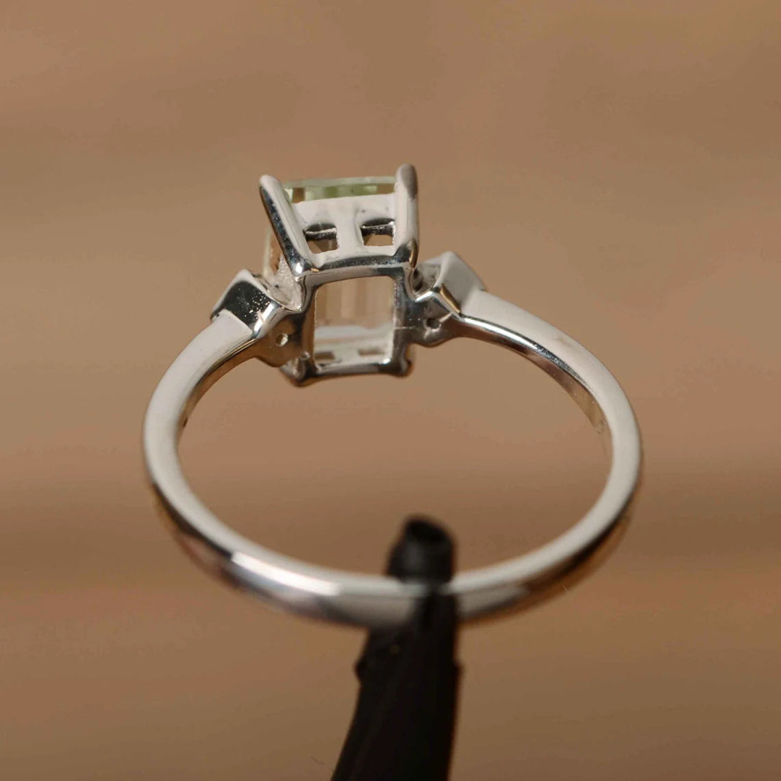 Natural Emerald Cut Green Amethyst Promise Solitaire Ring - 925 Sterling Silver Ring