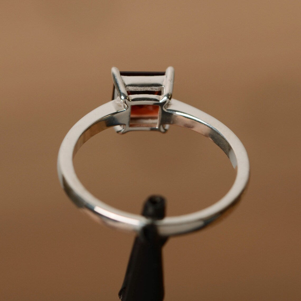 Natural Square Cut Garnet Simple Promise Rings - 925 Sterling  Silver Rings