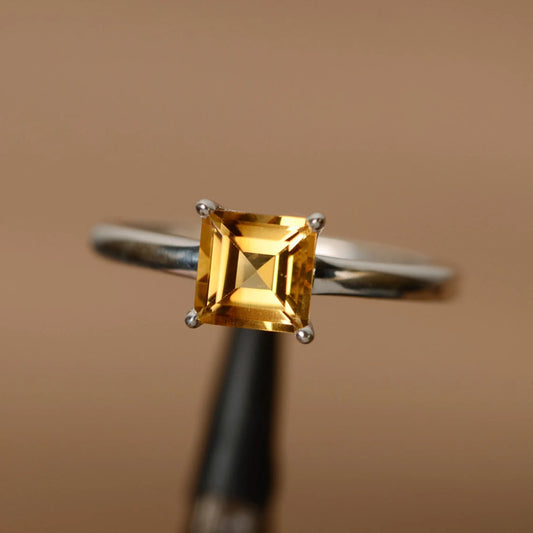 Natural Square Cut Citrine Simple Promise Ring