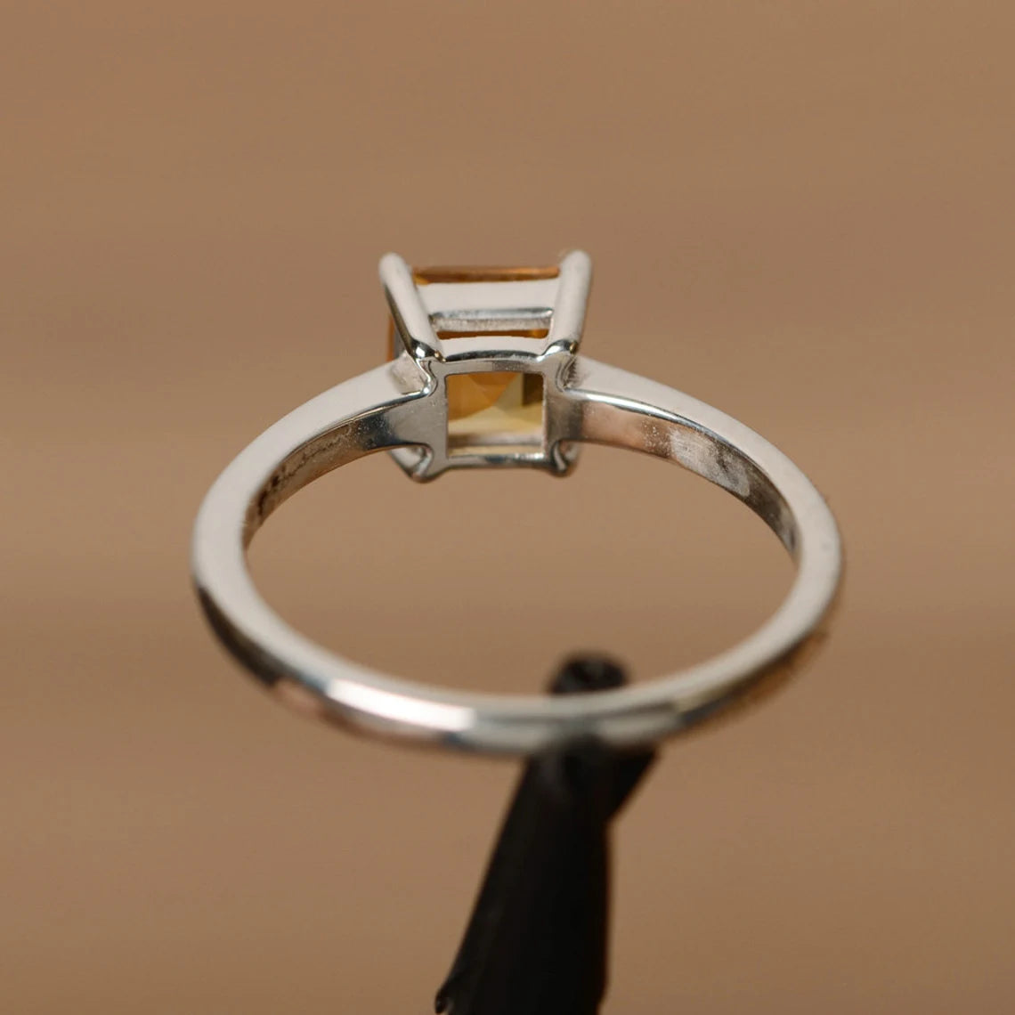 Natural Square Cut Citrine Prong Set Simple Promise Ring - 925 Sterling Silver Ring