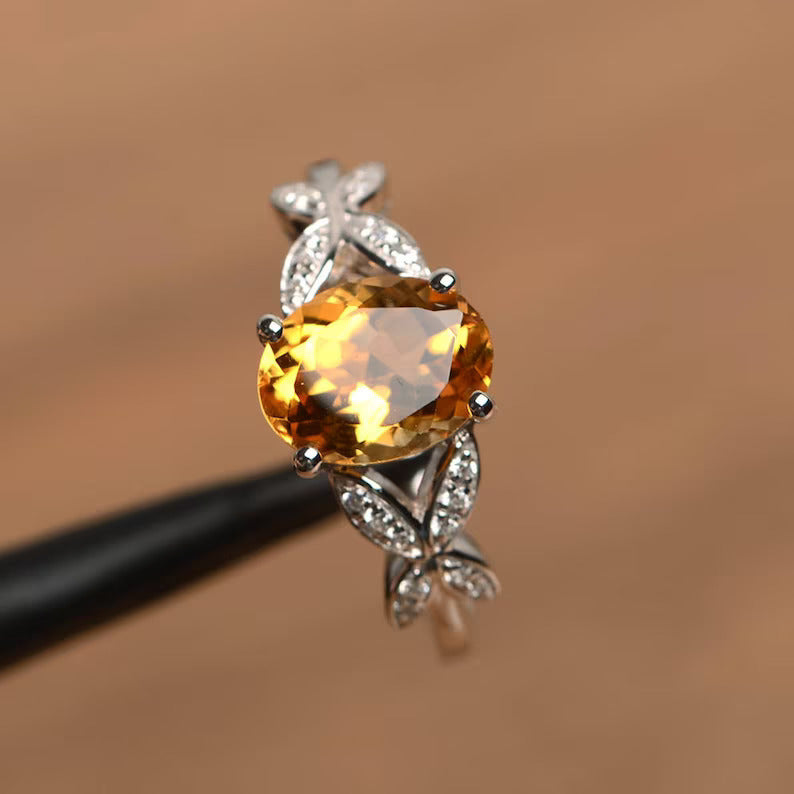 Bagues de promesse en citrine ovale naturelle - Bague en argent sterling 925