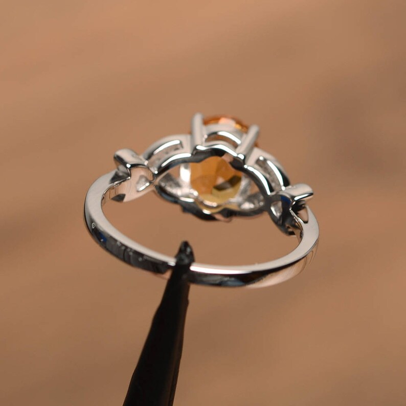 Natural Oval Cut Citrine Unique Promise Rings - 925 Sterling Silver Ring