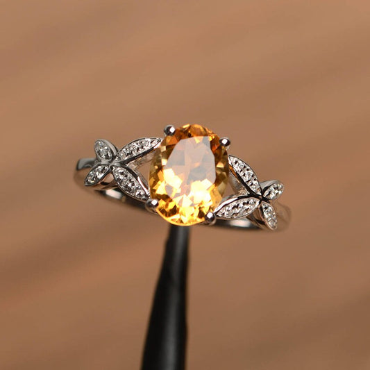 Natural Oval Cut Citrine Unique Promise Rings