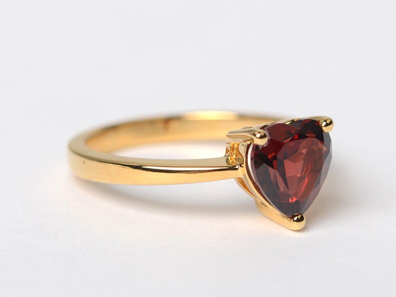 Natural Heart Cut Garnet Solitaire Promise Rings  - 14k Gold Vermeil Rings