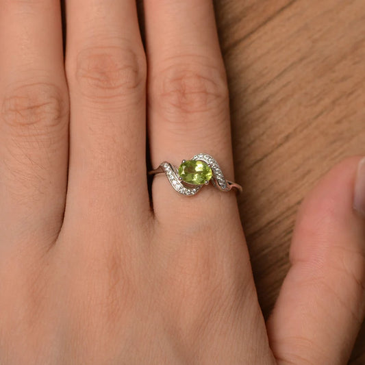 Natural Oval Cut Peridot Unique Promise Ring