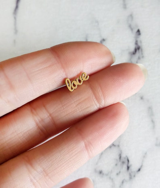 14k Gold Vermeil Tiny love studs - Gift For Girlfriend