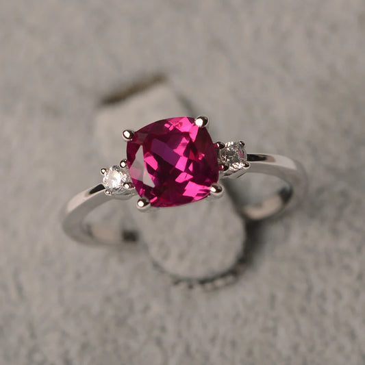 Ruby Wedding  Ring - 925 Sterling Silver RIng