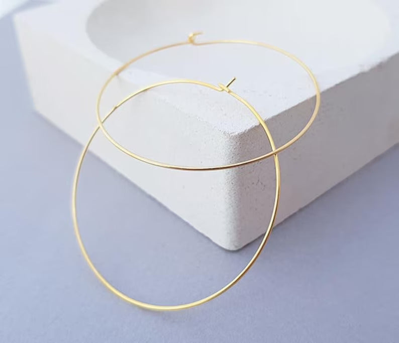 14k Gold Vermeil Large Hoop Ear Wire Minimalist Earrings For Women