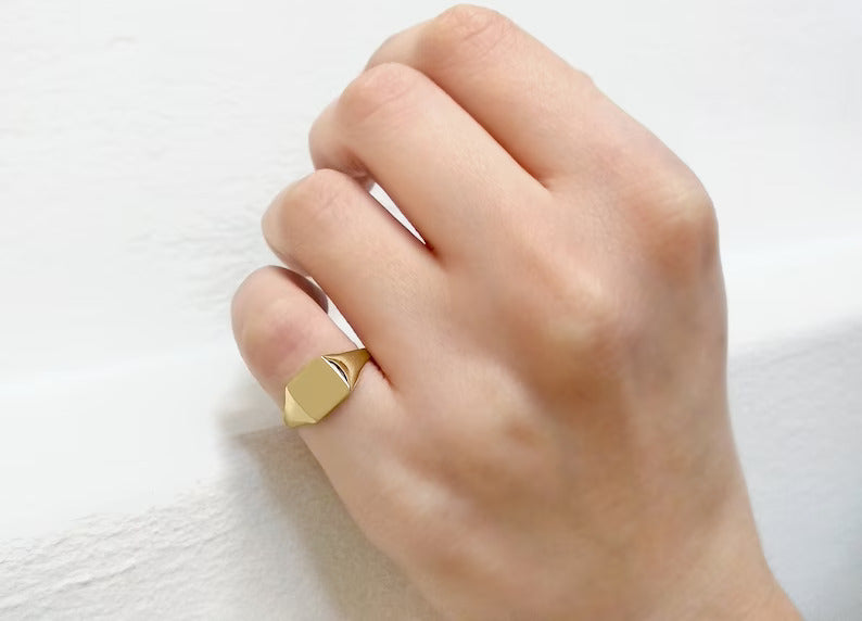 14k Gold Vermeil Small Cushion Shaped Signet Minimalist Rings