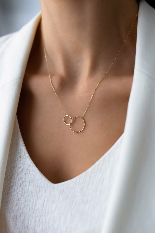 14K Gold Vermeil Interlocking Ring Necklace - Minimalist Necklace