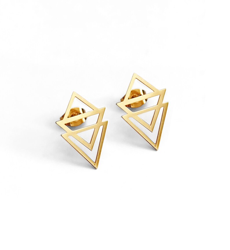 Triple Triangle Minimalist Studs For Women - 14k Gold Vermeil Statement Studs